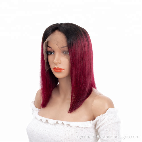 China Hair Manufacturer Straight Wig, Two Tune Color 1b 99j  Short Ombre Lace Front Wigs For Black Women